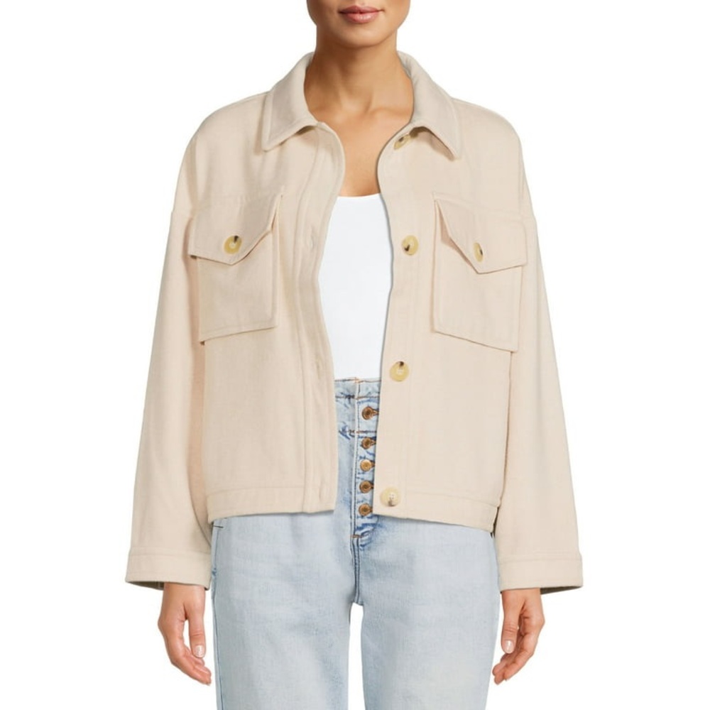 Time & Tru Women’s Cream Shirt Jacket - Picture 1 of 6